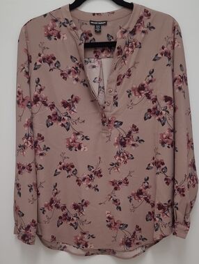 Hilary Radley Mauve Floral Button-Front Long-Sleeve Blouse